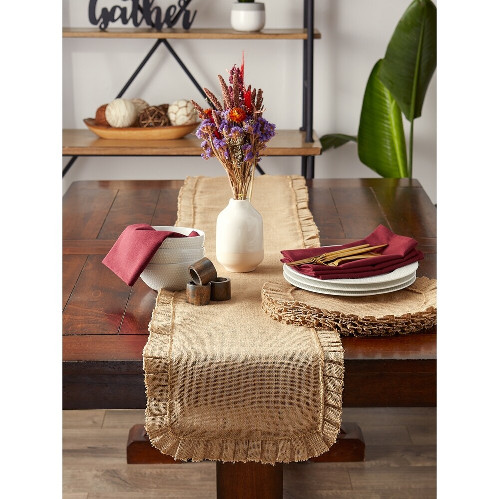 DII Natural Ruffle Trim Jute Table Runner  14x72 inch