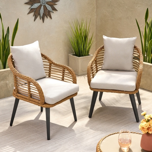 Tatiana Outdoor Wicker Club Chairs with Cushions (Set of 2) by Christopher Knight Home