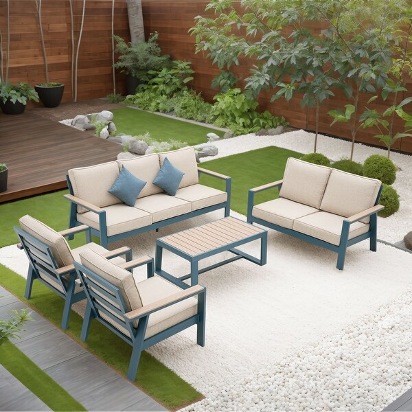 Zenova Aluminum Outdoor Sofa，Patio Sofa Sets，Patio Sectional Sofa Couch，Furniture Conversation Sets