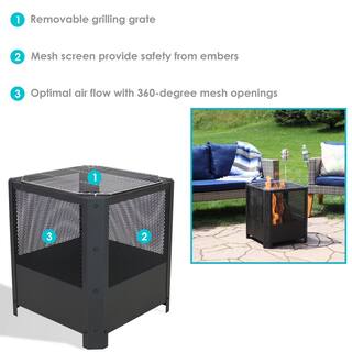 Sunnydaze Decor Grelha 16 in. Square Outdoor Steel Fire Pit with Grilling Grate RCM-880