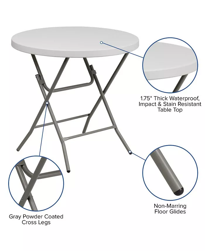 EMMA+OLIVER 2.63-Foot Round Plastic Folding Table