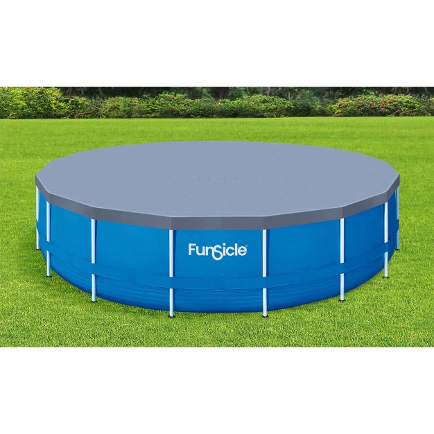 Funsicle 18 Foot Durable Round Pool Cover With Adjustable Drawstring For Oasis Activity Quickset And Above Ground Outdoor Swimming Pool Gray