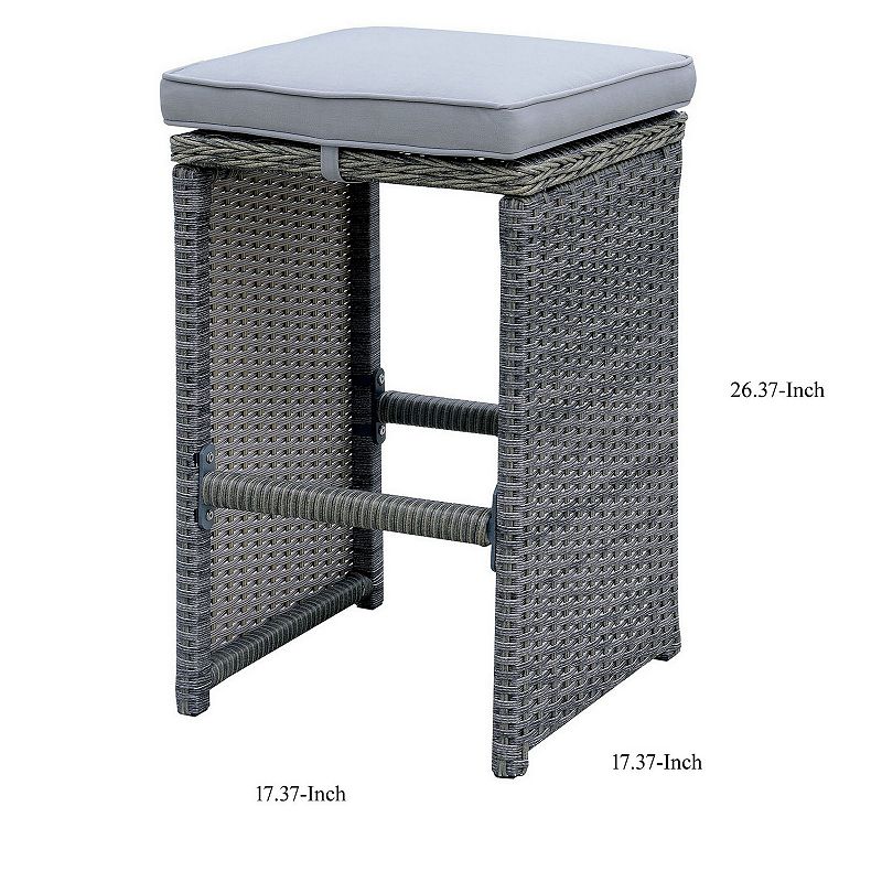 6 Piece Patio Bar Stool In Aluminum Wicker Frame And Padded Fabric Seat， Gray