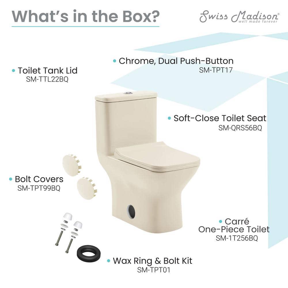 Swiss Madison Carre 1piece 1116 GPF Dual Flush Square Toilet in Bisque Seat Included