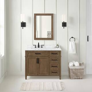 Home Decorators Collection Caville 42 in. W x 22 in. D x 34.50 in. H Bath Vanity in Almond Latte with White Marble Top Caville 42AL