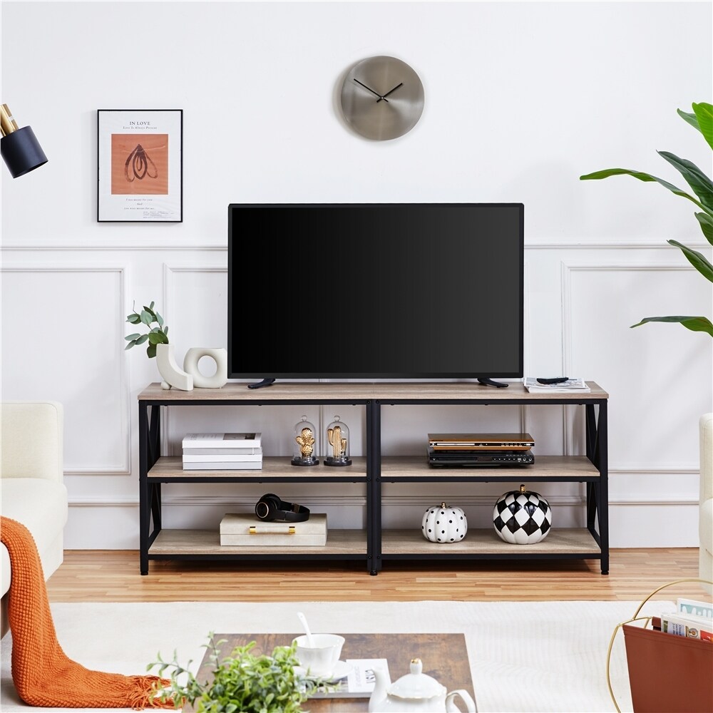 Yaheetech Vintage Wood 3 Tier Console Table TV Stand for TV up to 70\