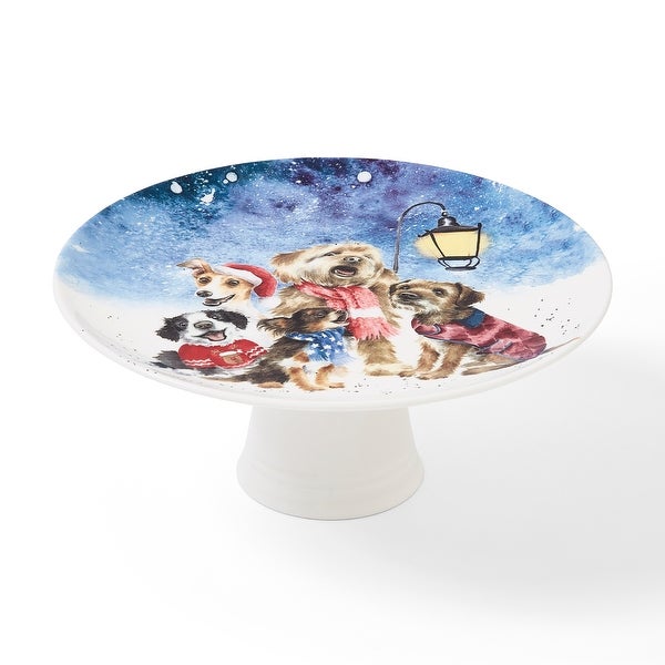 Portmeirion Wrendale Designs O Holy Night Footed Cake Plate - Dogs - 9.75 Inch