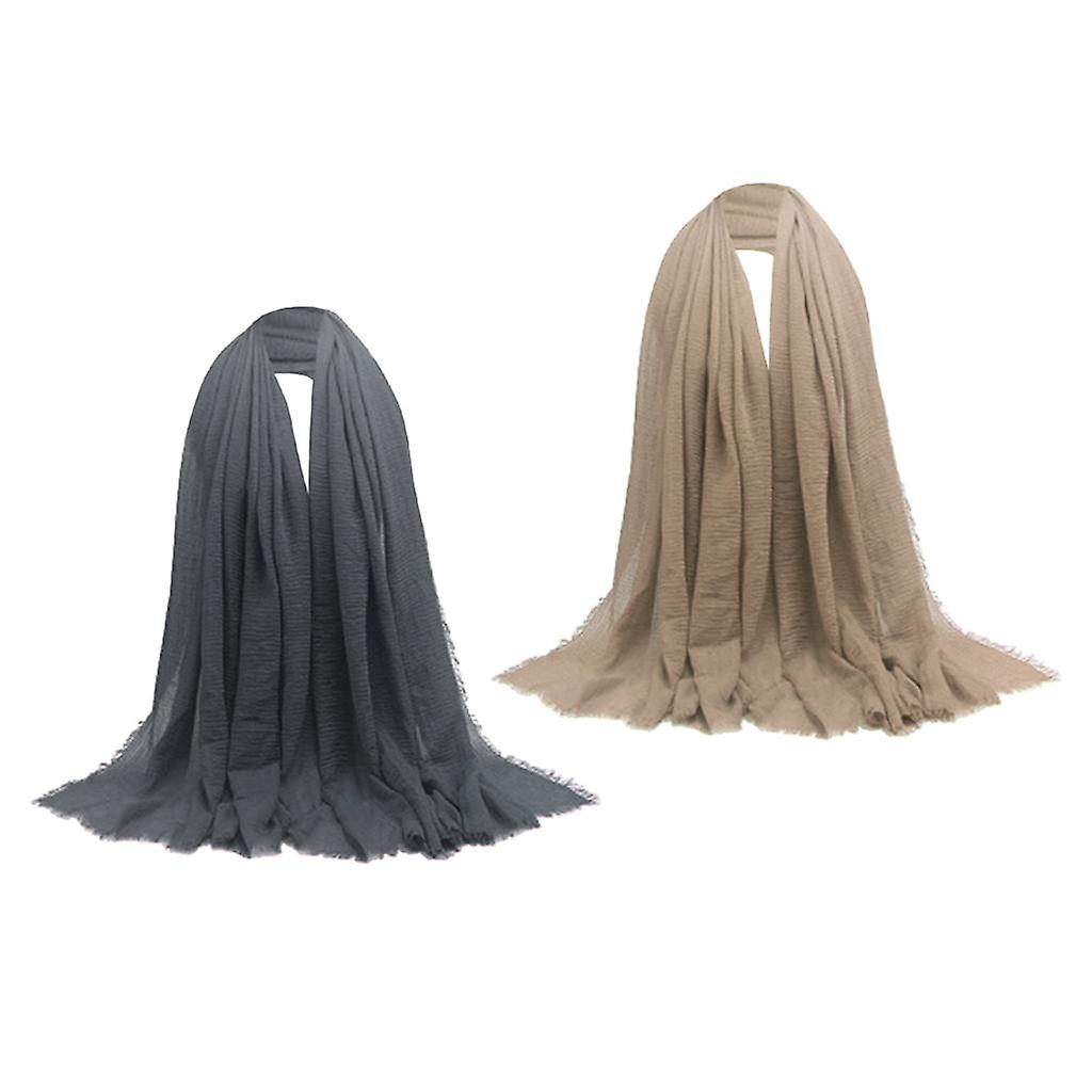 Women Wrinkle Scarf Crinkle Muslim Hijab Scarves Long Wrap Scarf 2packs