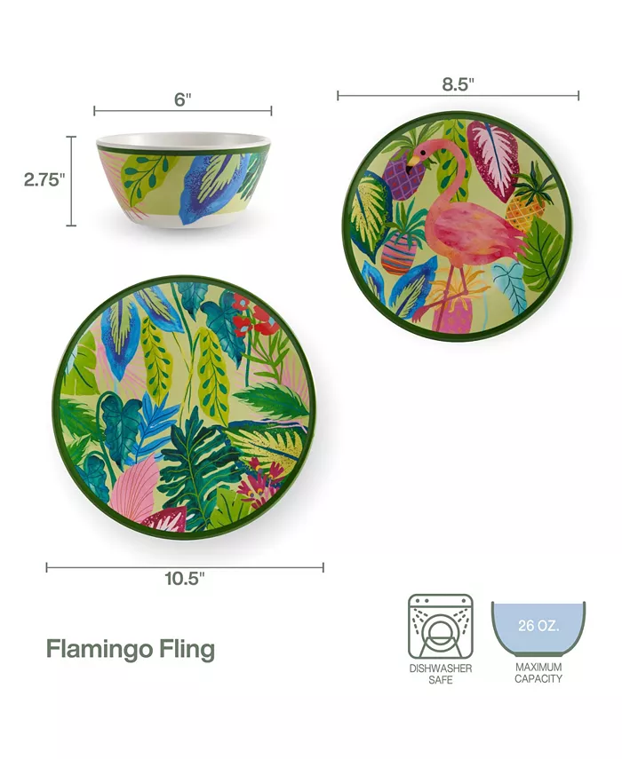 Fitz and Floyd Tropical Fun Melamine 12 Piece Dinnerware Set Service for 4