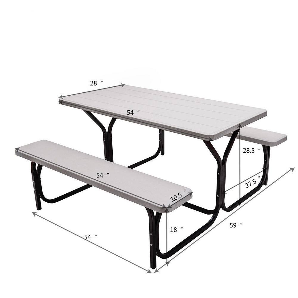 ANGELES HOME 54 in. W x 59 in. D x 28.5 in. H Metal Frame Outdoor Bench Set Picnic Table M34-8OP99WH