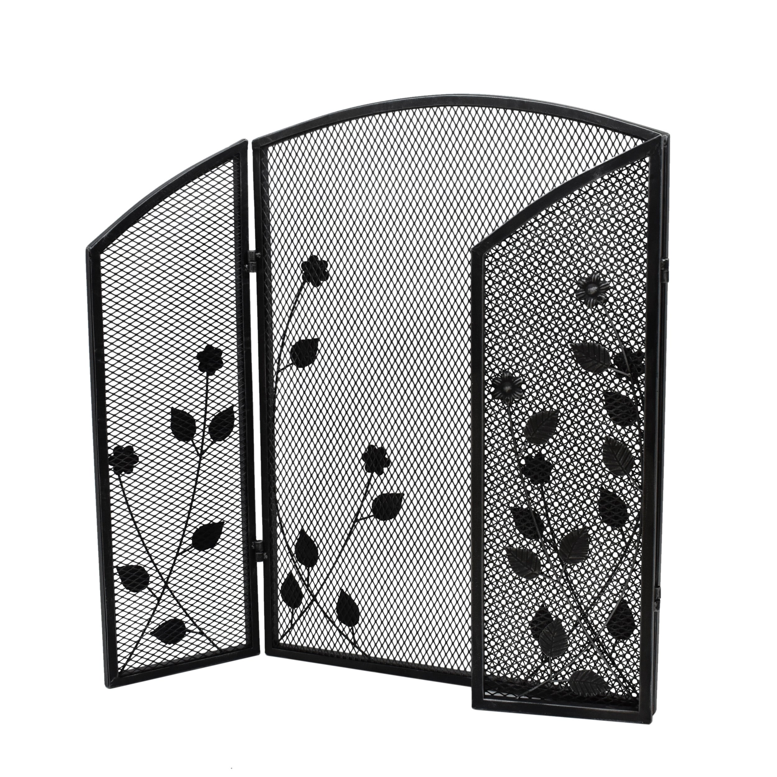 Jenna Modern Iron Firescreen with Leaf Accents