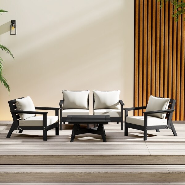 Polytrends Birchwood All Weather HDPE Outdoor Patio Black Deep Seating Sectional (5Piece Set)