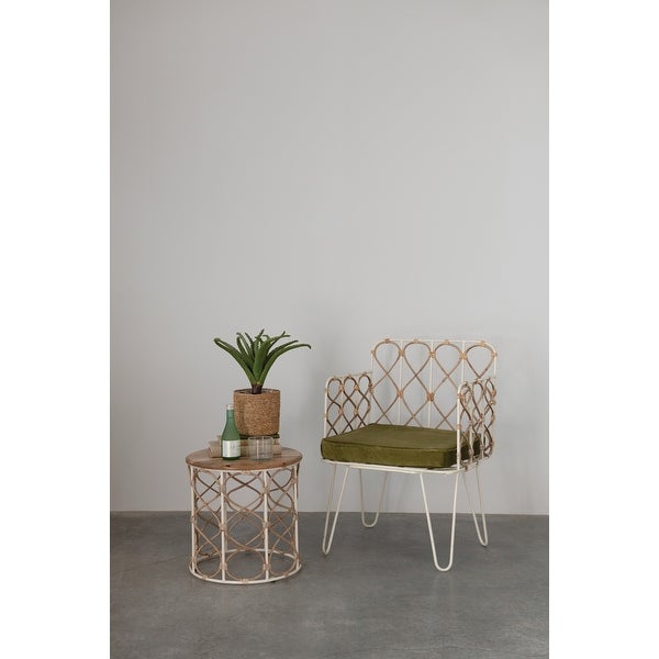 Metal and Rattan Chair with Olive Velvet Cushion