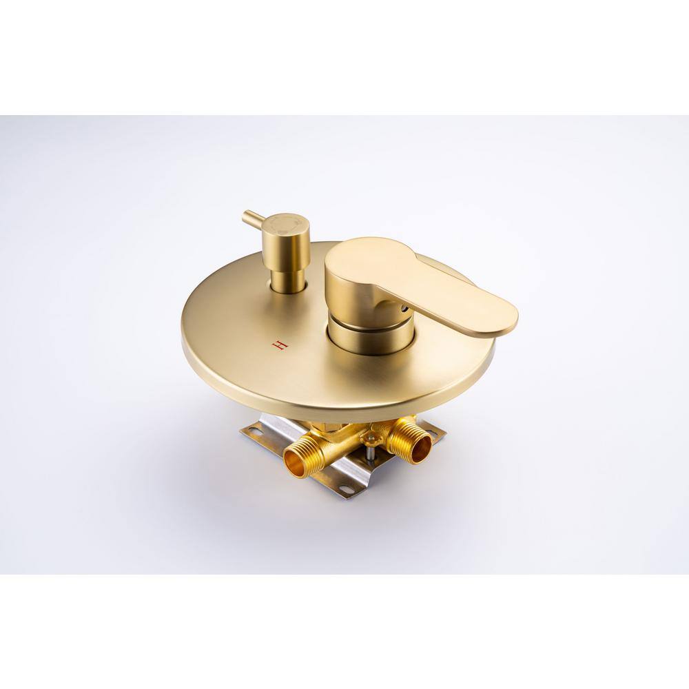 Lukvuzo 14 in. Brushed Nickel 3-Jet Shower System with Tub Spout and Rough-in Valve in Gold SNSA08FS003