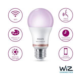 Philips 60-Watt Equivalent A19 LED Smart Wi-Fi Color Changing Smart Light Bulb powered by WiZ with Bluetooth (2-Pack) 562702