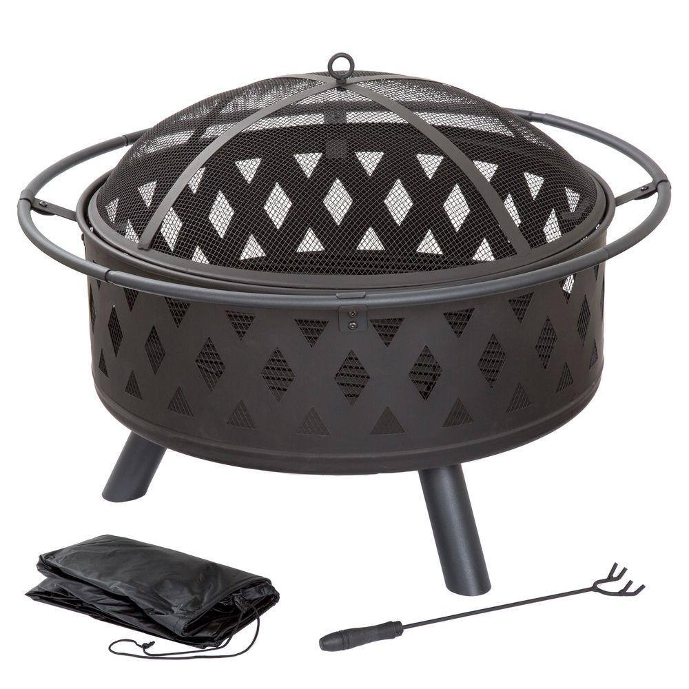 Pure Garden 32 in. Round Steel Crossweave Firepit with Cover M150017