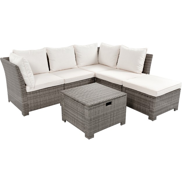 6pcs Patio Pe Rattan Conversation Set Outdoor All weather Wicker Sectional Sofa Set Beige modernluxe