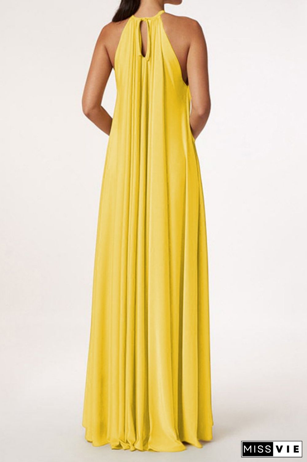 Yellow Sexy Casual Solid Hollowed Out O Neck Dresses