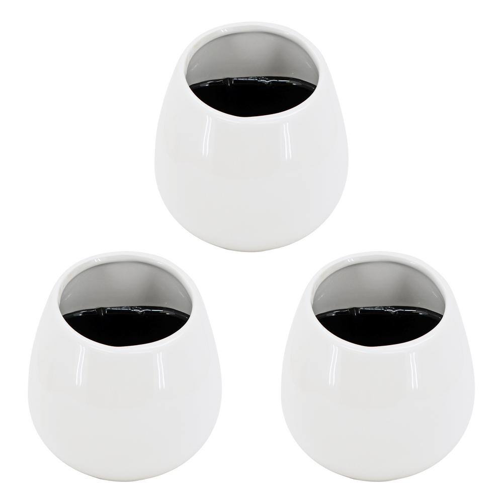 Arcadia Garden Products Round 3-12 in. x 4 in. Gloss White Ceramic Wall Planter (3-Piece) WP25