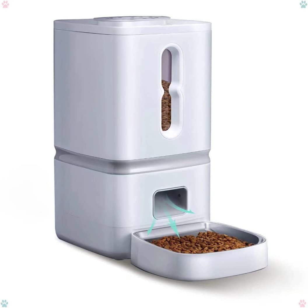 7L Automatic Cat Feeder， Auto Timed Pet Dry Food Dispenser with Programmable Portion Control 1-4 Meals per Day， Dual Power Supply， 10s Voice Reorder for Cats Dogs