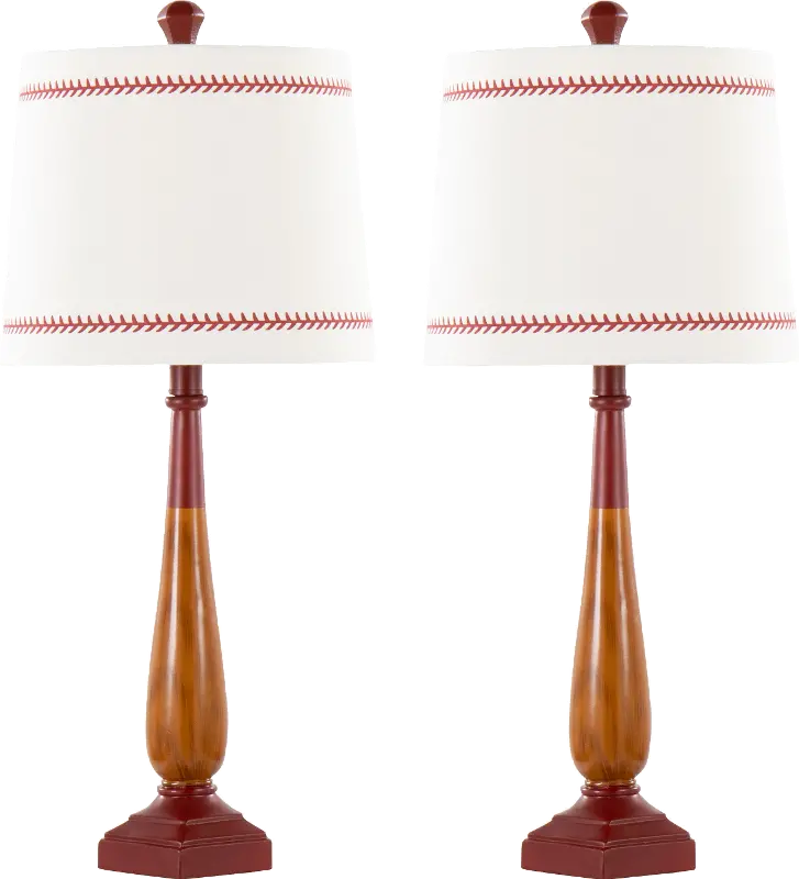 Baseball Red and White Table Lamps， Set of 2