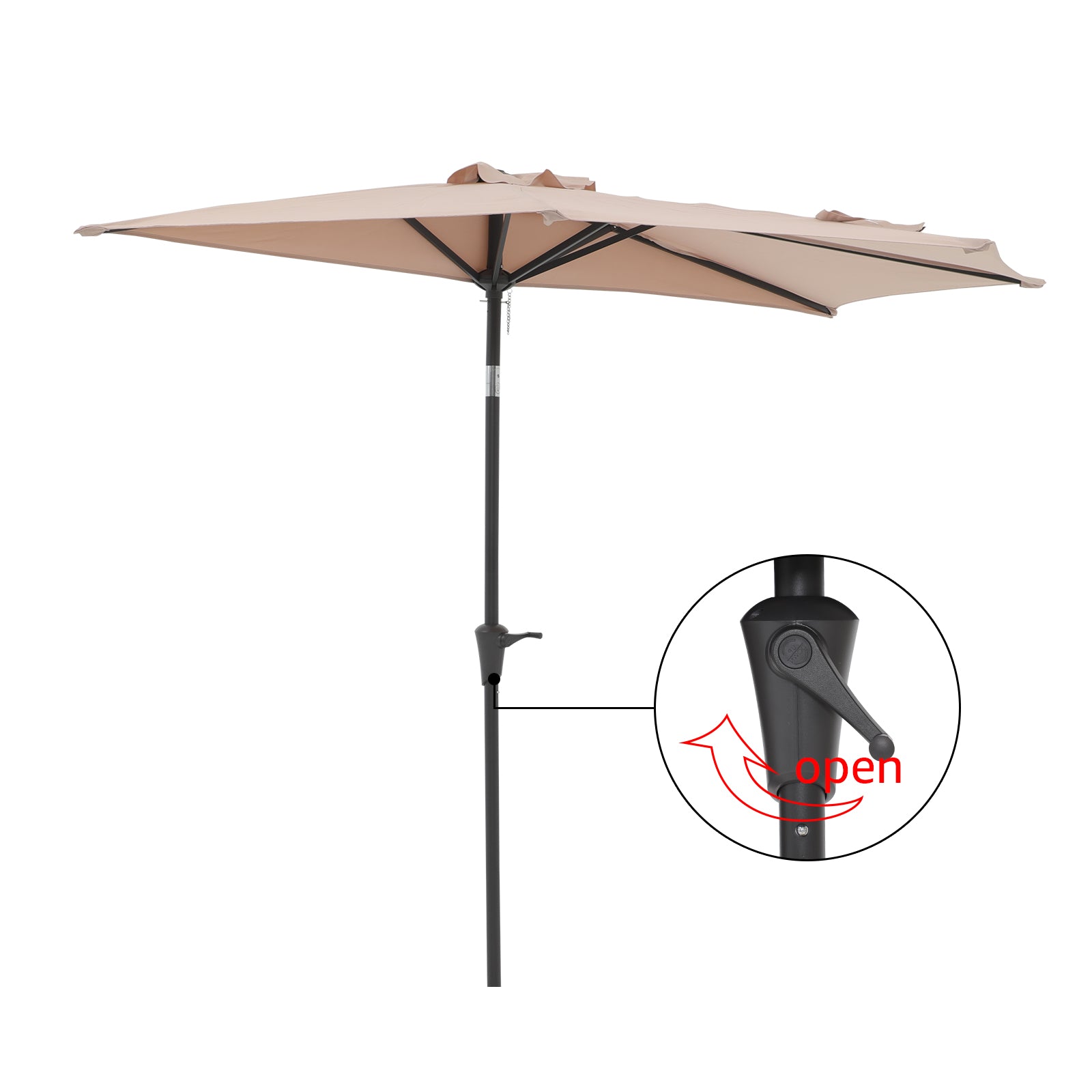 COBANA 9’ Half Round Patio Outdoor Umbrella with Crank for Deck, Balcony, Garden, Beige