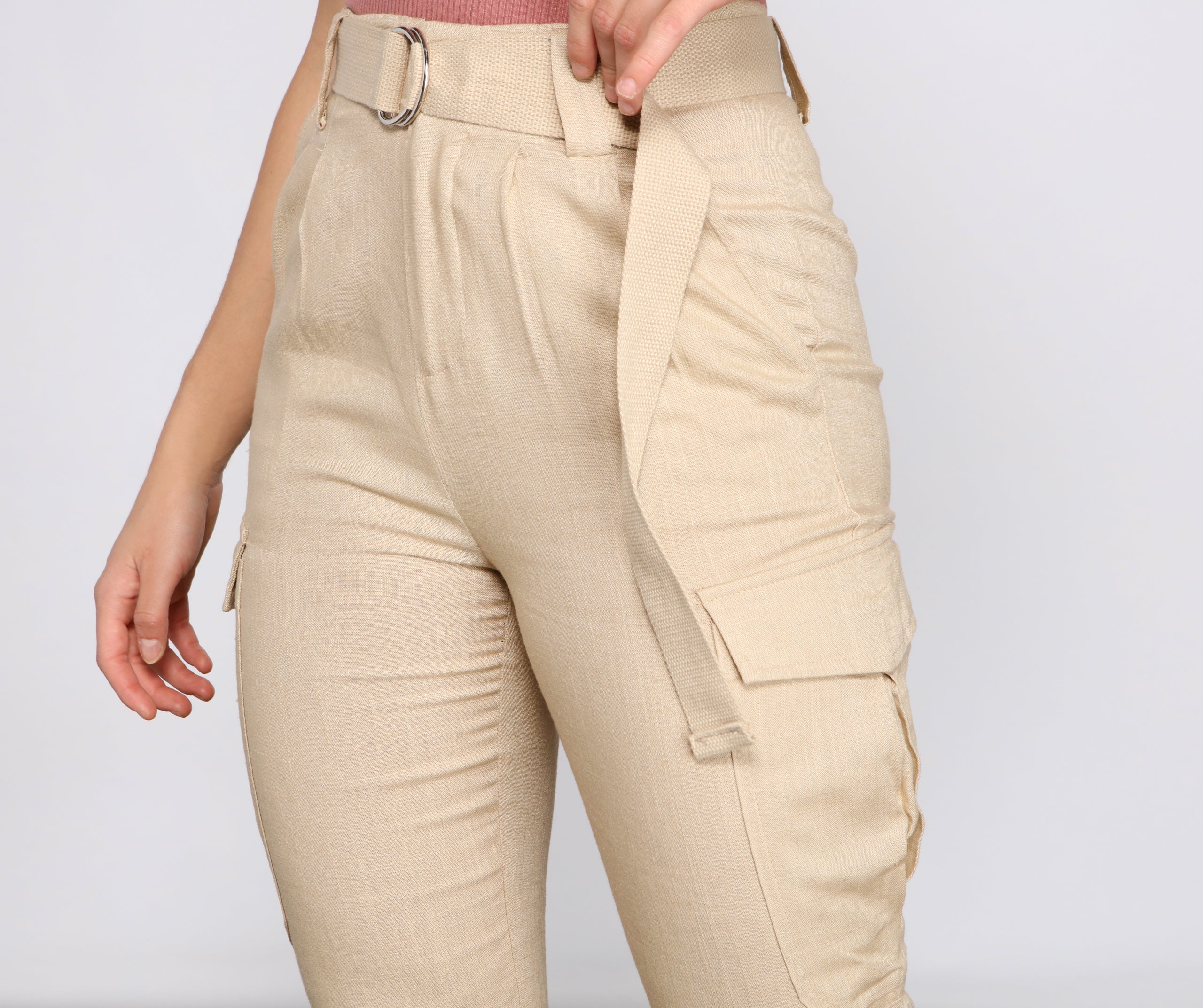 High Waist Linen Cargo Pants