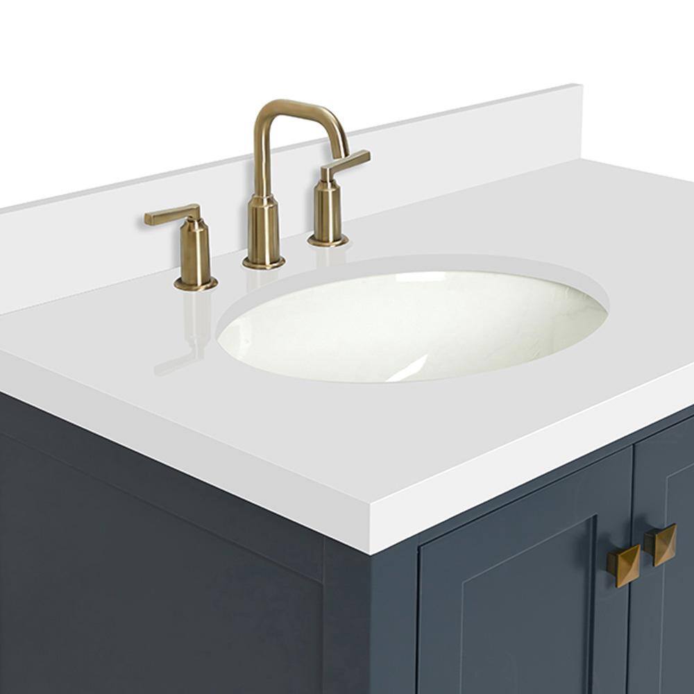 ARIEL Cambridge 37 in. W x 22 in. D x 35 in. H Vanity in Midnight Blue with Quartz Vanity Top in White with Basin A037SLWQOVOMNB