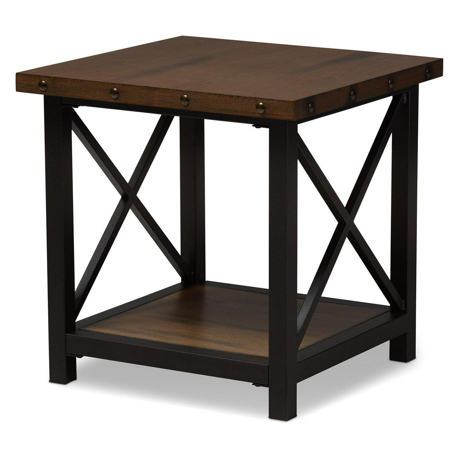 Baxton Studio CA1117ET YLX2680ET Herzen Rustic Industrial Style Antique Black Textured Metal Distressed Wood Occasional End Table 8211 24 x 24 x 24 in  Crowdfused