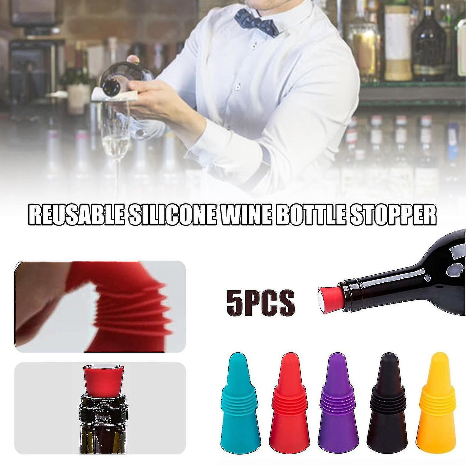 5pcs Reusable Silicone Wine Bottle Stopper Beverage Bottle Stopper Wine Stopper