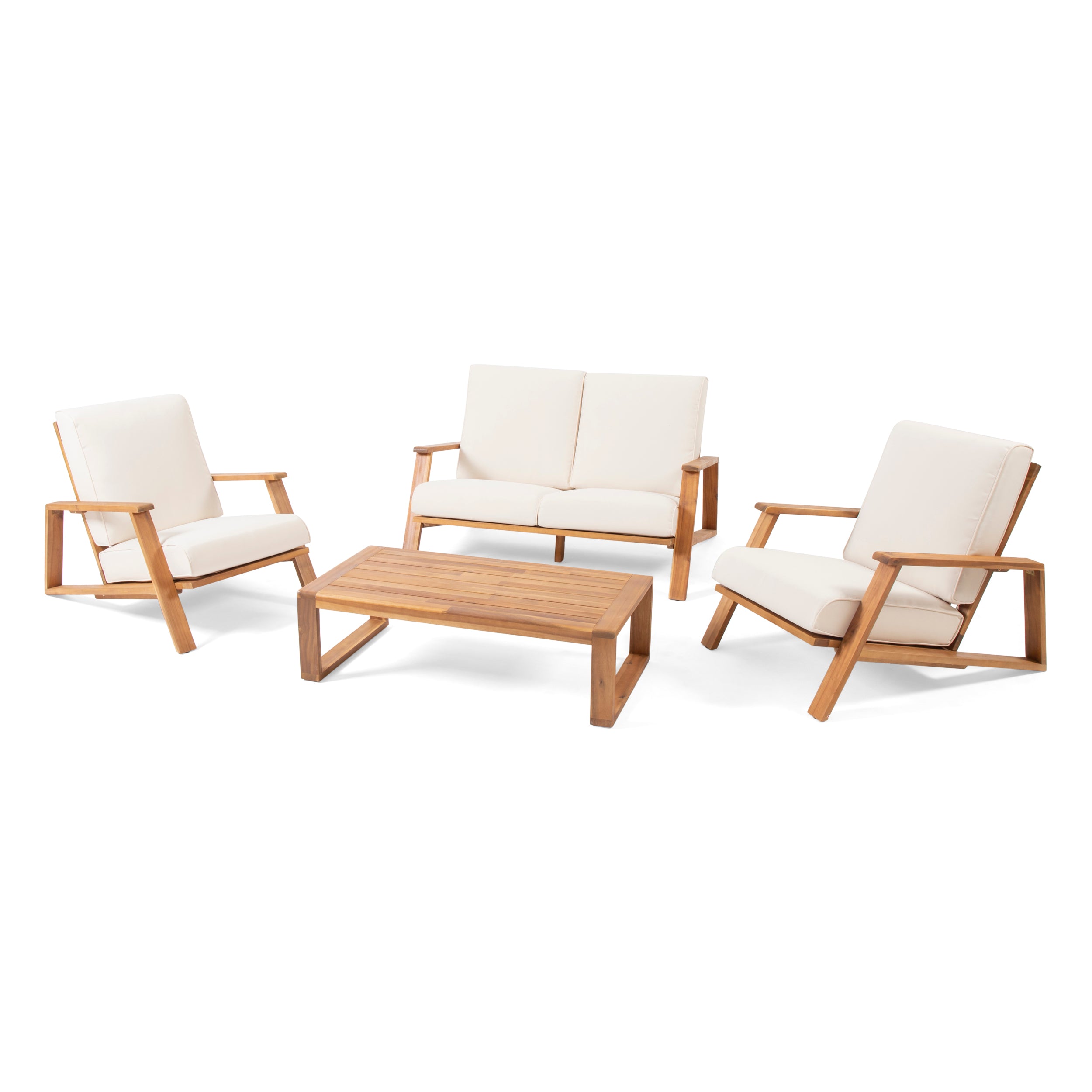 Youssef Outdoor Acacia Wood 4 Seater Chat Set with Cushions