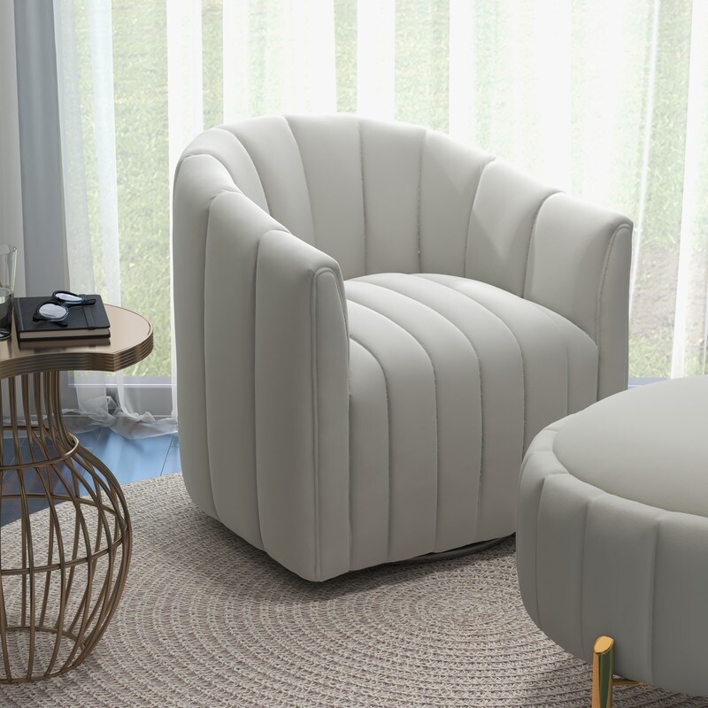 SEYNAR Contemporary Tufted Velvet Swivel Club Chair with Ottoman Set