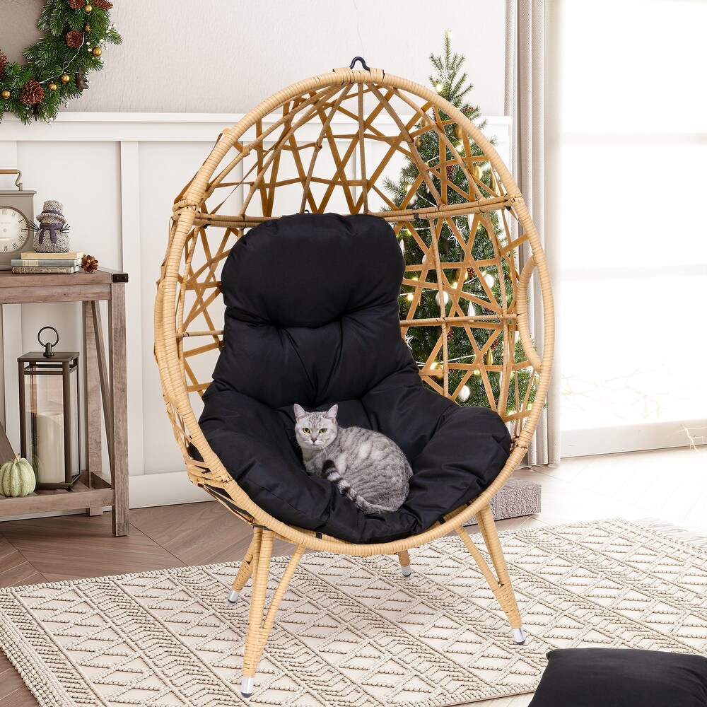 Patio Wicker Basket Egg Chair with Cushion