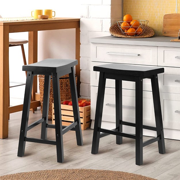 Pj Wood Classic Modern Solid Wood Backless Saddle Seat 24 Inches Tall Easy Assemble Counter Stool With Durable Construction Black 2 Pack