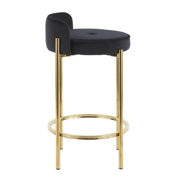 Lumisource Chloe Counter Stool Gold Metal and Black Velvet - Set of 2 - 17