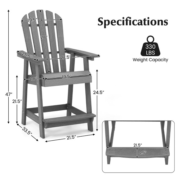 Costway 1 2 4 Pcs Tall Bar Stool Hdpe Patio Chair With Armrest Footrest Home Indoor Outdoor Gray