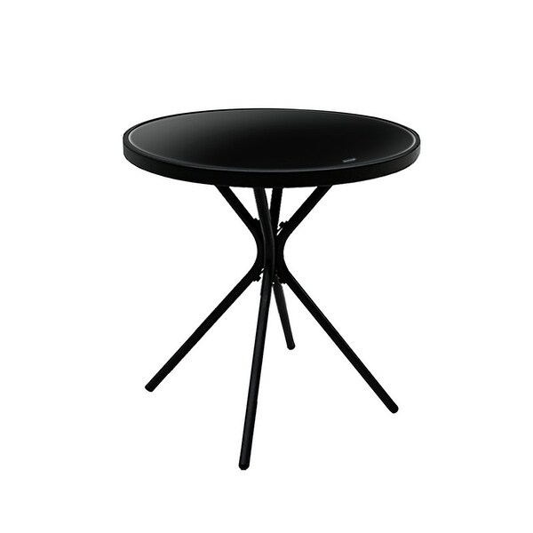 All Weather Outdoor Round Patio Table，Metal Bistro Table with Tempered Glass Tabletop，Compact Powder Coated Side Table，Black