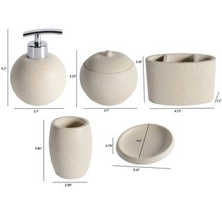 Magic Home 5-Pieces Concrete Bath Accessory Set for Vanity Countertops in Beige CS-W128646686