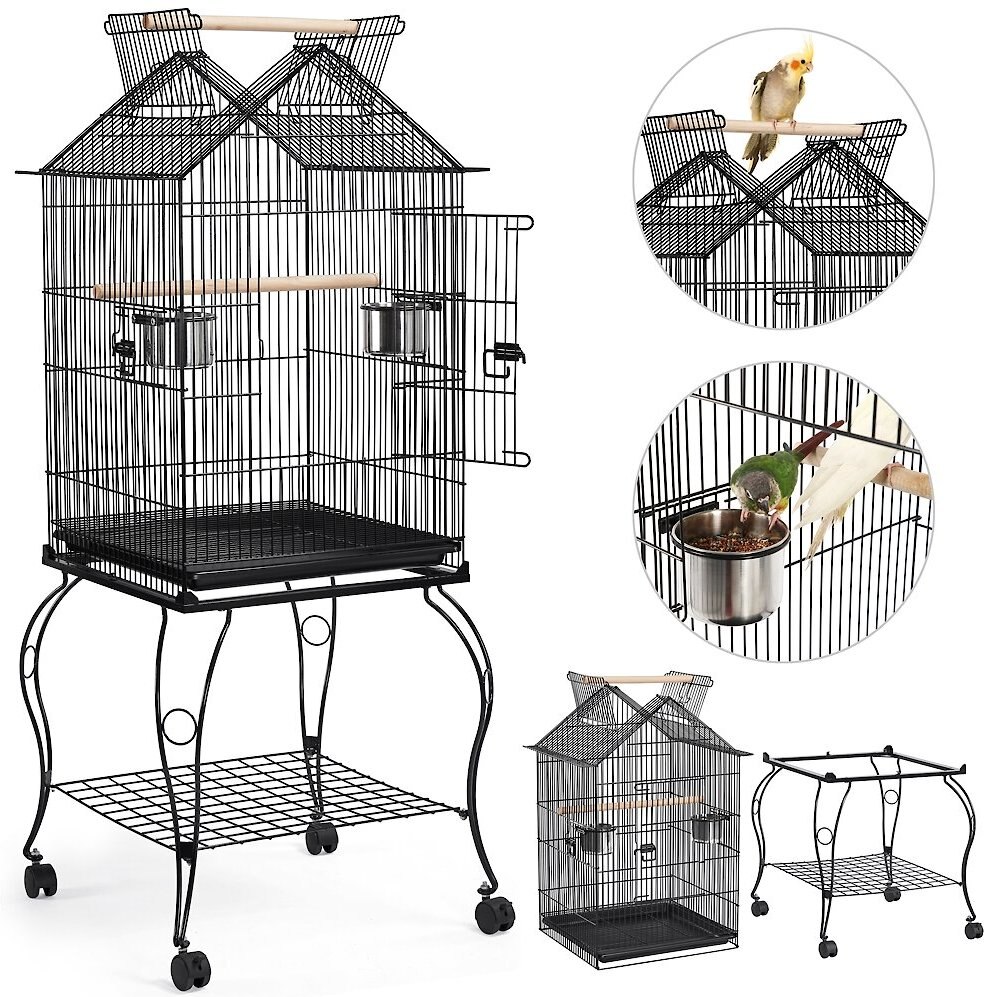 Yaheetech 57-in Rolling Meta Open Top Bird Parrot Cage， Black