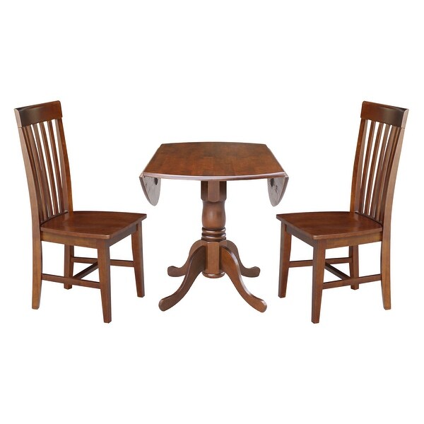 42 in. Drop Leaf Table with 2 Slat Back Dining Chairs - 3 Piece Set