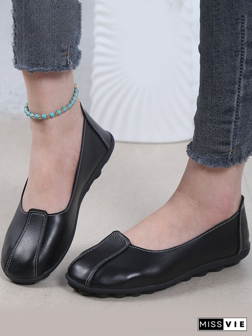 Women Casual Plain All Season Wearable Daily Flat Heel Pu Rubber Slip On Flats