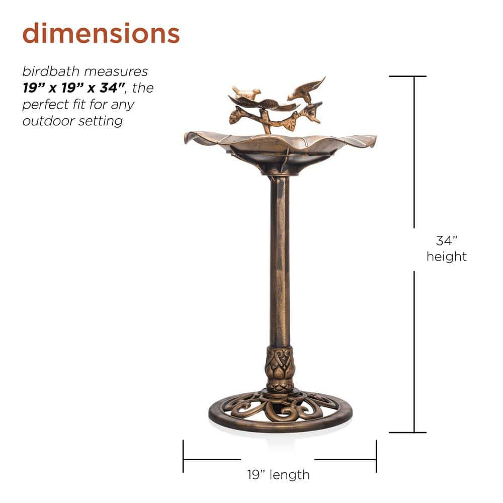 Alpine Corporation 34 in. Tall Pedestal Birdbath Fountain with Bird and Flower TEC380