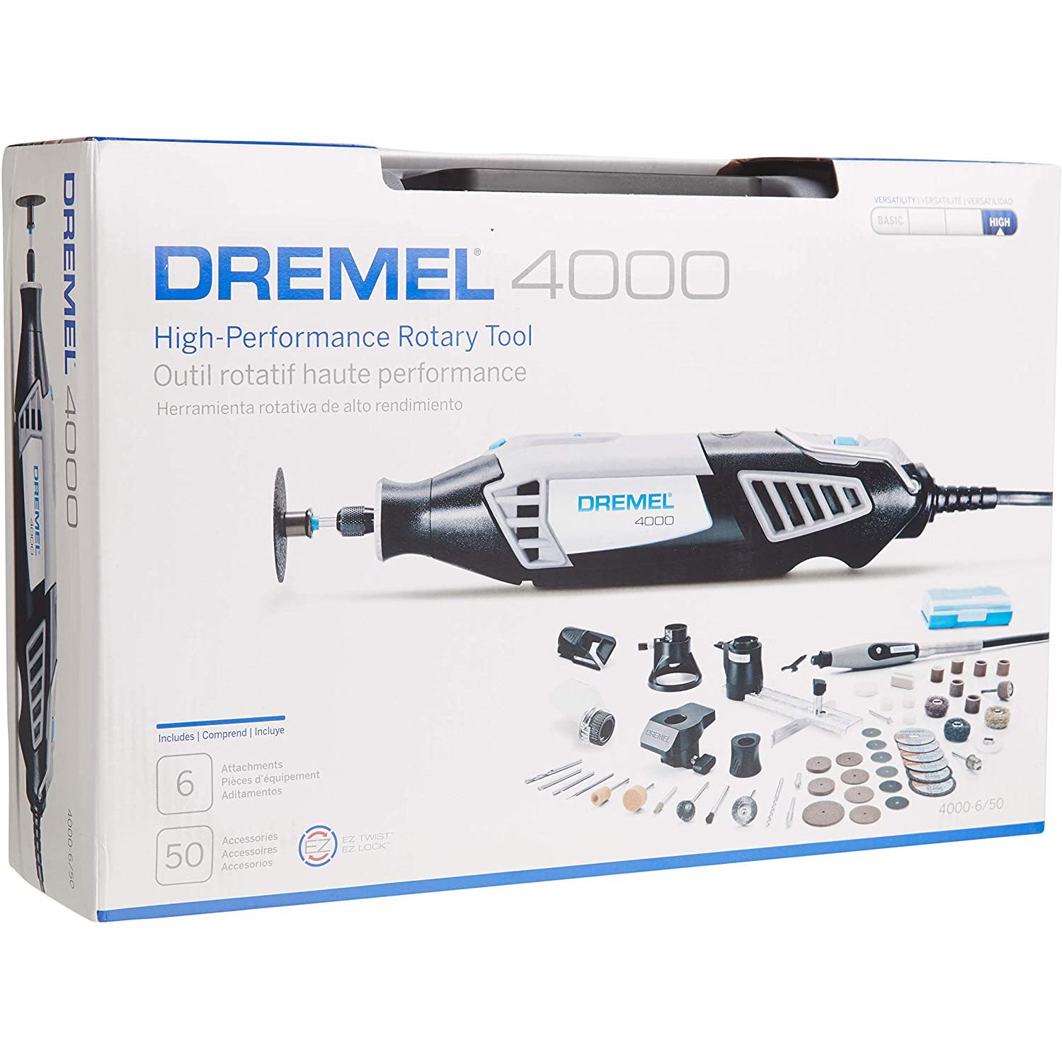 Dremel 4000-6/50 High Performance Rotary Tool Kit with Carrying Case， 6 Attachments， and 50 Accessories， Perfect for Routing， Cutting， Wood Carving