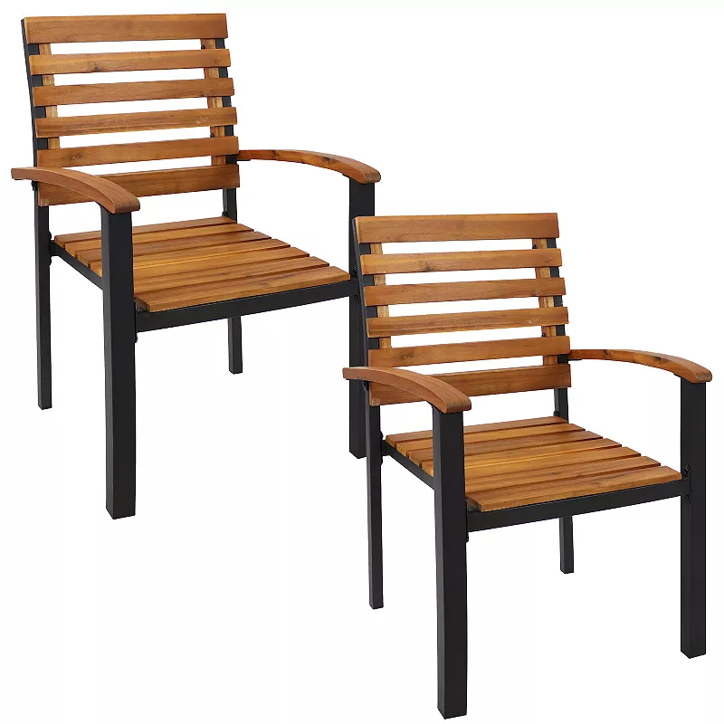 Sunnydaze Julian Acacia Wood Patio Dining Armchair - Set of 2