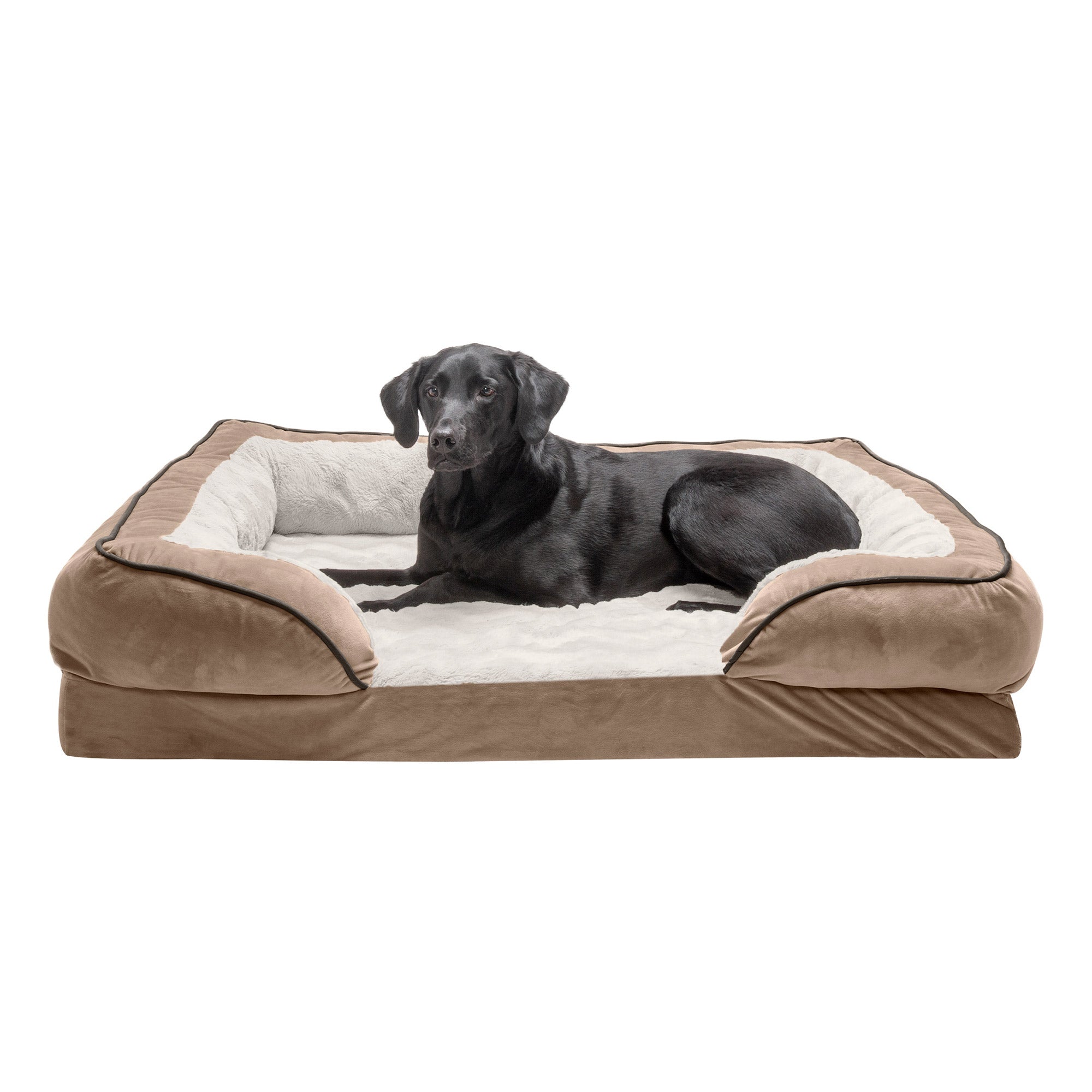 FurHaven Pet Products | Cooling Gel Memory Foam Orthopedic Perfect Comfort Velvet Waves Sofa-Style Couch Pet Bed for Dogs and Cats， Brownstone， Jumbo