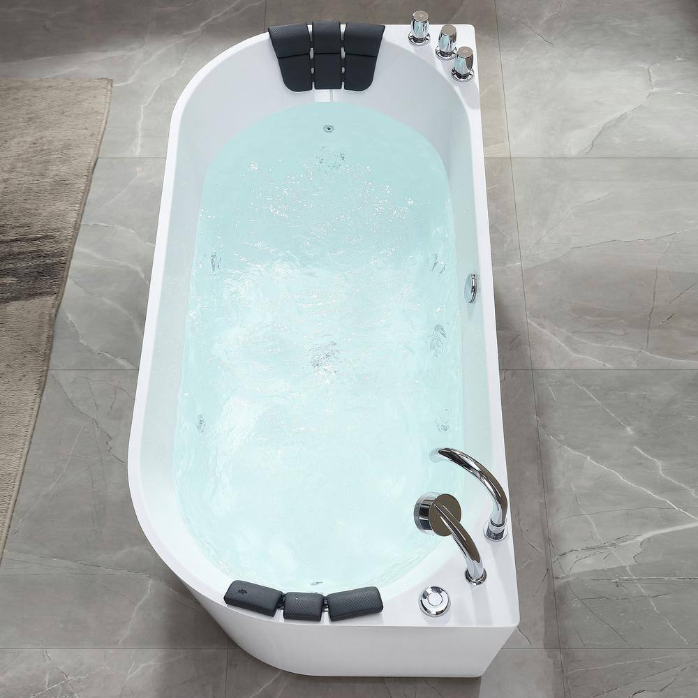 Empava 71 in. Center Drain Acrylic Freestanding Flatbottom Whirlpool Bathtub in White with Faucet - Water Jets EMP-71AIS08