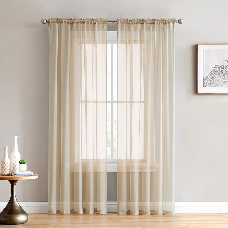 THD Essentials Sheer Voile Window Treatment Rod Pocket Curtain Panels - Set of 2