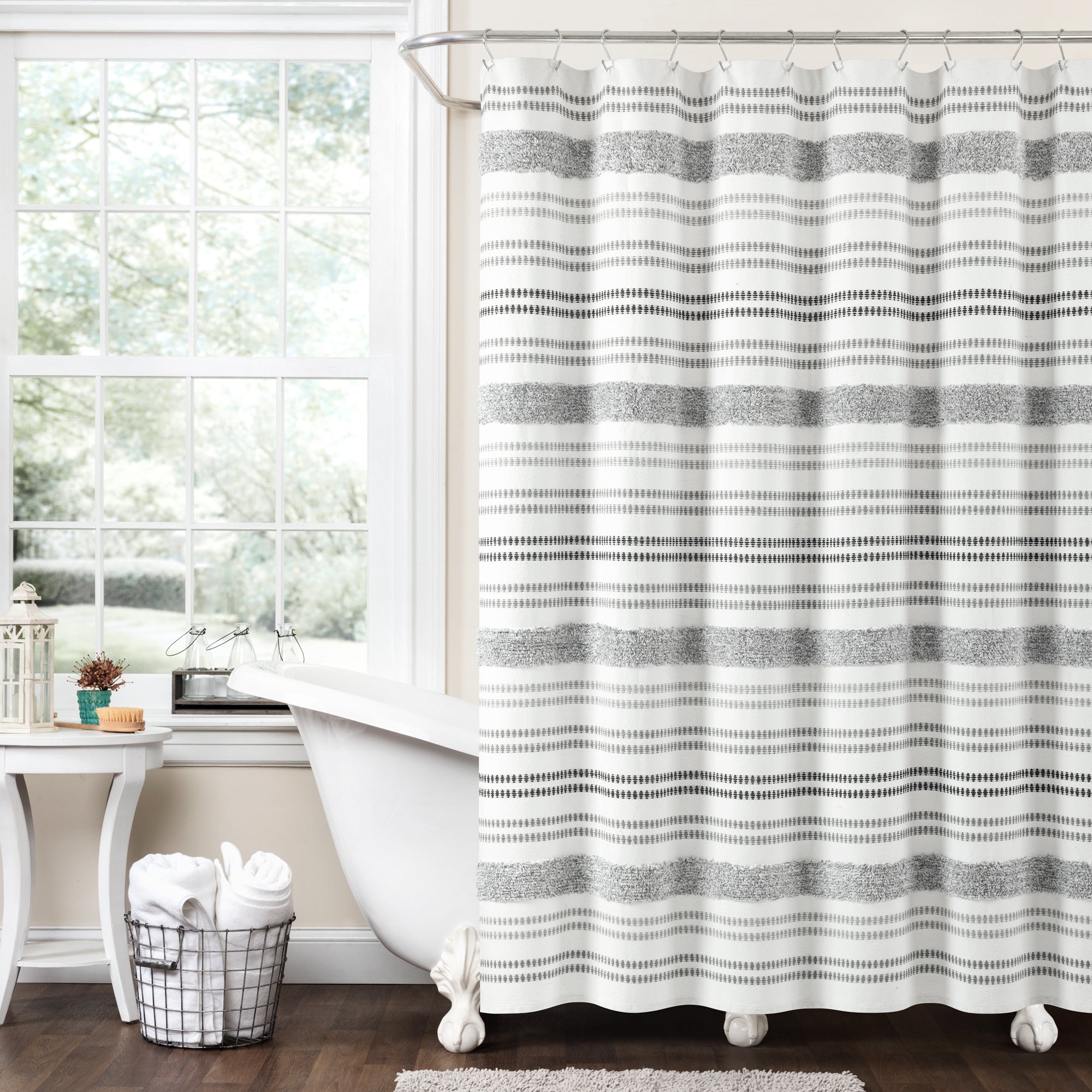 Modern Tufted Stripe Yarn Dyed Recycled Cotton Shower Curtain