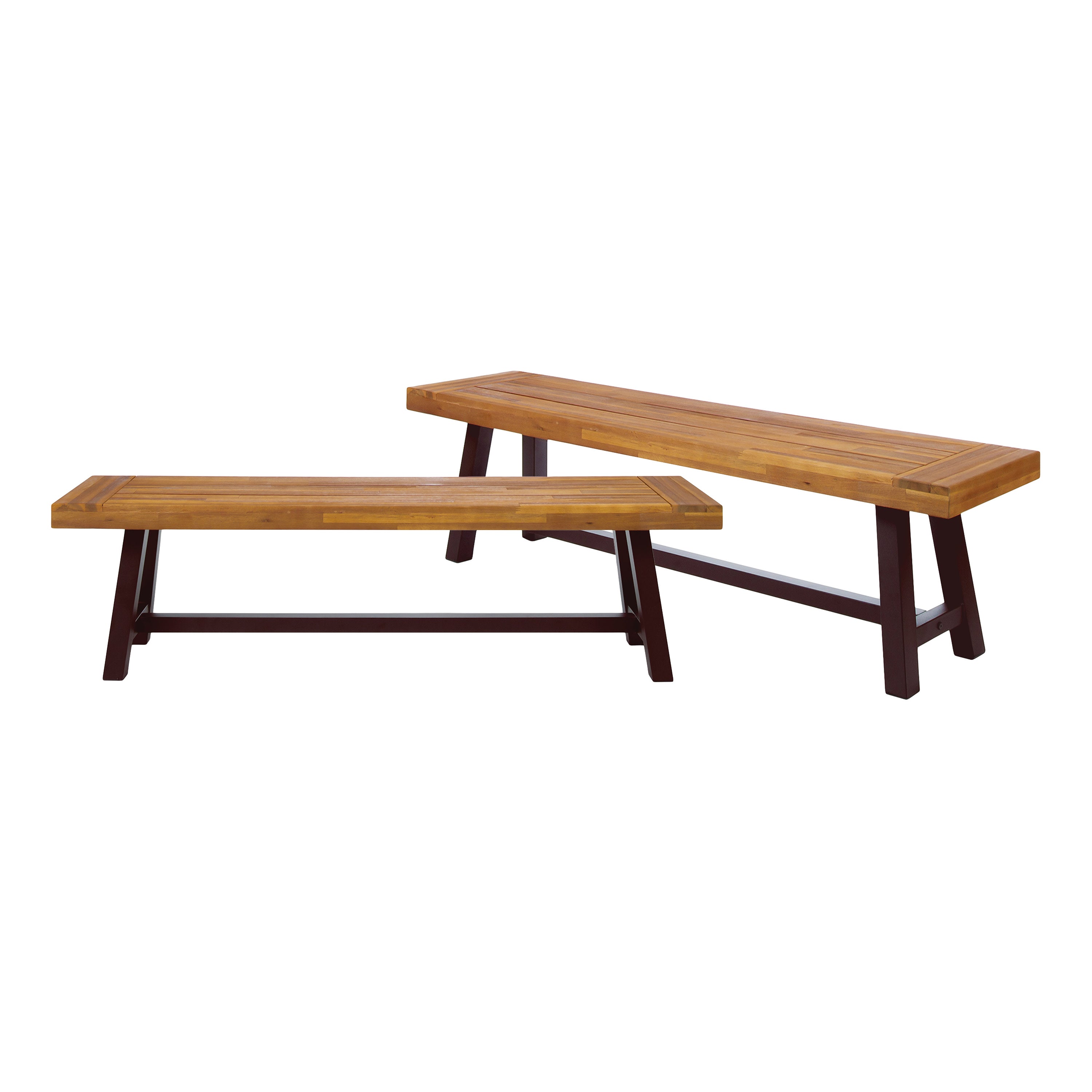 Bowman Outdoor Acacia Wood Benches, Set of 2