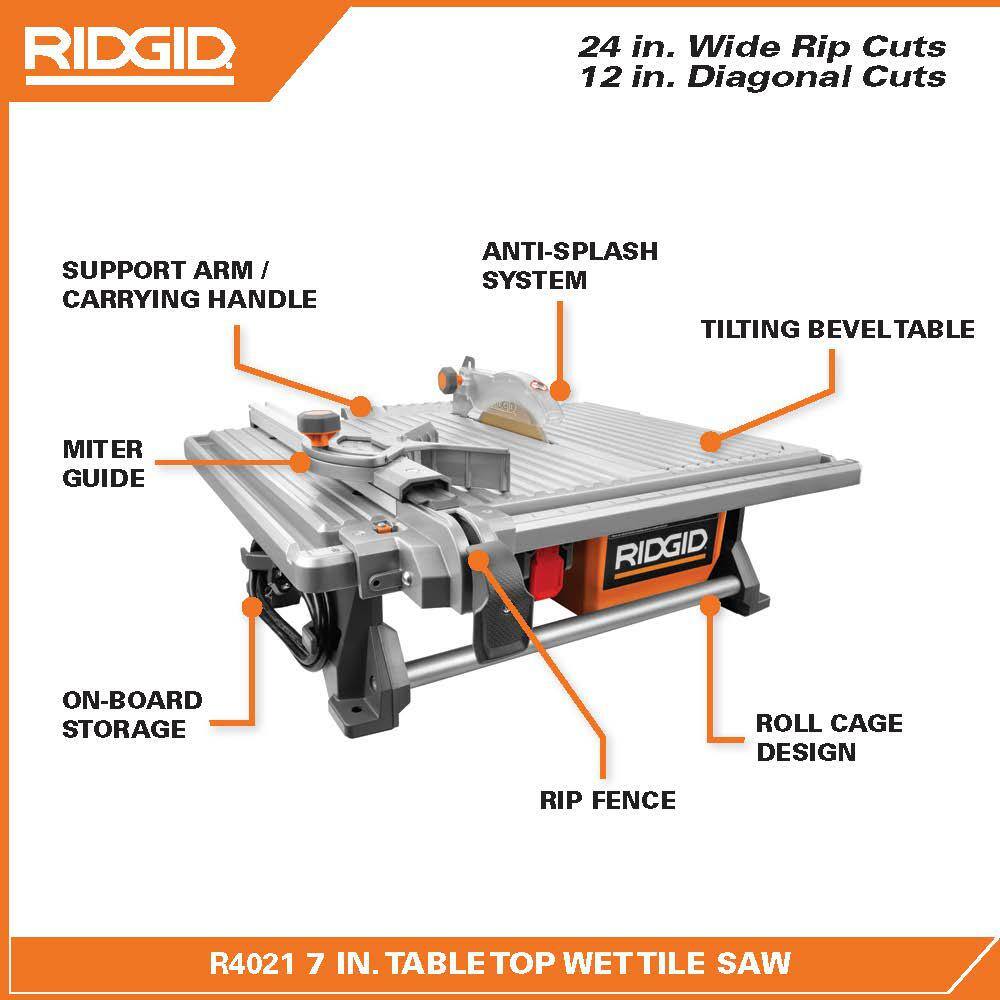 RIDGID 6.5 Amp 7 in. Blade Corded Table Top Wet Tile Saw R4021